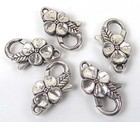 4 Antique Silver Pewter Flower Lobster Claw Clasps 25x14mm