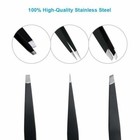 3 Pcs Stainless Steel Slant Tip Tweezer Precision Eyebrow Hair Remover Tools