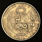 1871 Peru South America 1 Sol Antique Big Original Silver Peruvian Coin