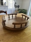 Vintage Mcm Solid Oak Wood Lazy Susan Turntable Rails Spin Table Tray 13   