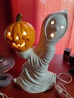 Vintage Ceramic White Ghost Holding Pumpkin 12  Halloween Lamp Decor Light