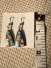 Vintage Native Multi Stone Inlay Sterling Signed Sj Earrings   Pendant