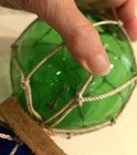 Trio Of Japanese-style Handblown Glass Fishing Balls Jute Netting