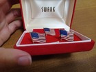 Vintage Swank American Flag Cufflink   Tie Tack Set W Original Box