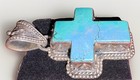 Vintage Sterling Silver 925 Turquoise Cross Pendant Southwestern Native Style