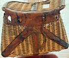 Vintage Antique Fishing Creel Basket   Pouch Wicker   Leather Cabin Decor