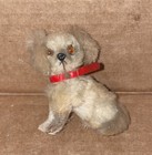 Vintage Original Fur Toys West Germany Tan Dog W  Red Collar Orange Eyes   Tag