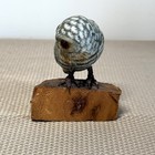 Vintage Wooden Carved Hand Painted Owl Perched On Driftwood 2 75   