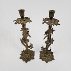 Antique Brass Candle Holder Candlestick Pair Gilt Floral Vine 1800 s Art Nouveau