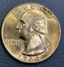 1964-p 25c Washington Quarter - Brilliant Uncirculated- Great Luster 90  Silver