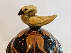 Greg Shooner Redware Pottery Covered Jar Pot With Swan Finial Lidded Crock