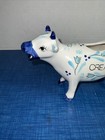 Vintage Enesco Japan Ceramic Blue White Tulip Design Cow Creamer Flowers