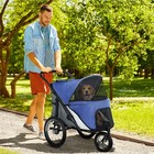 3 Wheels Dog Stroller W  One-hand Fold  Rubber Wheels  Blue