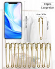 10 Pack 4 Inch Stainless Steel Large Safety Pins  For Clothes Leather Canvas Bla