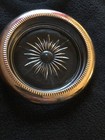Vtg Set Of 4 Crystal Glass   Silver Plate Trim 4    X 1 2    Drink Coasters Italy