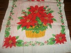 Vintage 70s Hbi Linen Basket Of Red Poinsettias Christmas Tea Kitchen Towel