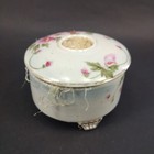 Antique Japan Porcelain Hair Receiver Pink Flower Handpainted Floral Gold Trim
