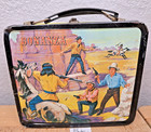 Vtg 1968 Bonanza Metal Lunch Box Black Rim Western Aladdin Industries Tennessee