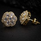 Men s Yellow Gold 925 Sterling Silver Iced Hip Hop Flower Cluster Stud Earrings