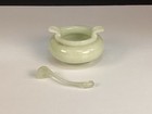 Chinese Carved Hetian Jade Round Brush Bowl washer W  Spoon Ladle   Handles 