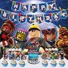 Roblox Theme Birthday  Party Supplies Set Balloon Banner Cake Toppers Decoration