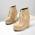 Women s Platform High Wedge Heels Ankle Short Boots Lace Up Knight Thicken Soled