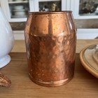 Large 7    Vintage Hammered Copper Pitcher Pot With Brass Handle