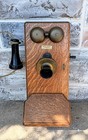 Antique Western Electric Quarter Sawn Tiger Oak Hand Crank 317 Wall Telephone