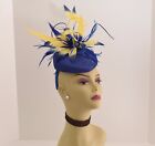 Kentucky Derby Wedding Sinamay Feathers Fascinator 99a  royal Blue yellow  
