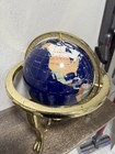 Vintage Large Semi Precious Stone Gemstone World Globe With Compass Brass Lapis