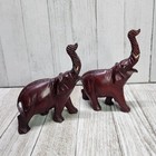 Vtg Trunk Up Elephant Rosewood Salute Sculpture Statue Figurine Home Decor Pair