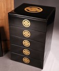 Vintage Japanese Gold Lacquer Stacking Boxes Samurai Symbol With Signed Case