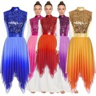 Women s Glittery Sequin Praise Dance Dress Asymmetric Overlay Lyrical Dancewear