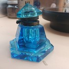 Antique Electric Blue Faceted Crystal Inkwell Maritime Pyramid Style  callouts