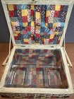 Cute Vintage Patchwork Print Lined Sewing Basket Woven Wicker Like Never Used