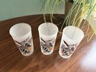 Set Of 3 Vintage Atlas Hazel Frosted Tumblers With Pink And Gold Details