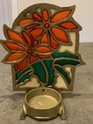 Vintage Stained Glass Poinsettia Brass Votive Tea Light Holder Taiwan 6 