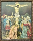 Antique Victorian Crucifixion Jesus Christ Chromolithograph Framed Catholic Art