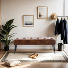 Button-tufted Ottoman Bench  Leather  Accent Bench  Yellowish Brown
