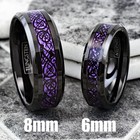 8mm Black Tungsten Carbide Purple Carbon Fiber Celtic Dragon Wedding Band Ring