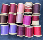 Vintage Lot Of 14 Wooden Sewing Thread Spools With Labels Various Colors