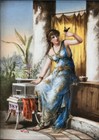 Antique French 19th C Porcelain Plaque A  Soustre After Diana Coomans Gilt Frame