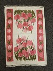 Vintage Kitchen Dish Hand Towel Pink Tulips Crochet Lace Edge 25  X 16 5 