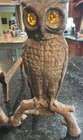 Vtg Cast Iron Owl Fireplace Andirons Pair Antique Finish Glass Eyes
