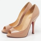 Christian Louboutin Very Prive Size 37 Beige Patent Leather Peep Toe Pumps