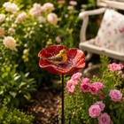 Metal Flower Garden Stake Floral Sculpture Wavy Petal Bird Bath Ground Insert