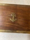 Vintage Wood Nautical Trinket Box With Brass Anchors And Trim