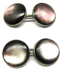 Silver Dark Abalone Cufflinks Lot Of 2 Chain Links Mens Vintage Formal Wear