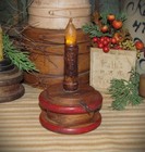 Primitive Vtg 4  Wood Flat Round Bobbin Textile 4  Mustard Timer Taper Candle