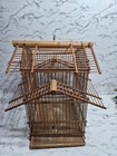 Bamboo Bird Cage House Style Hanging Cage Rustic 16  10  13 Vtg